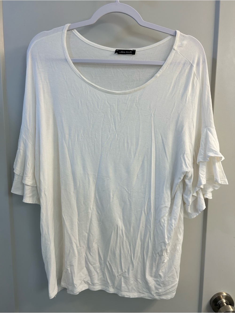 white birch White Scoop Neck Ruffle Sleeve Tee